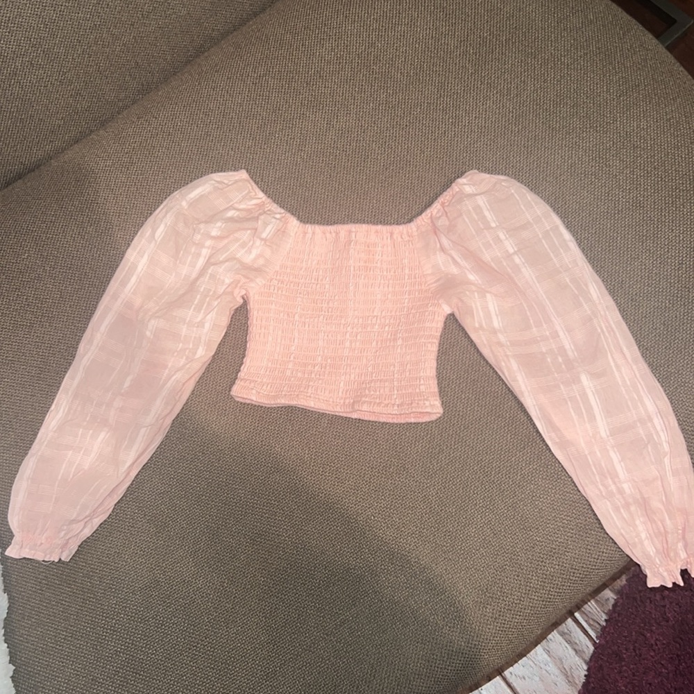 Chelsea & Violet peach light pink longsleeve fitted ruched tube top girl’s shirt